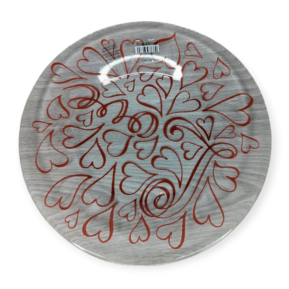 Crate&Barrel Heart Salad Glass Plates 669-588 Set of 8 NWT